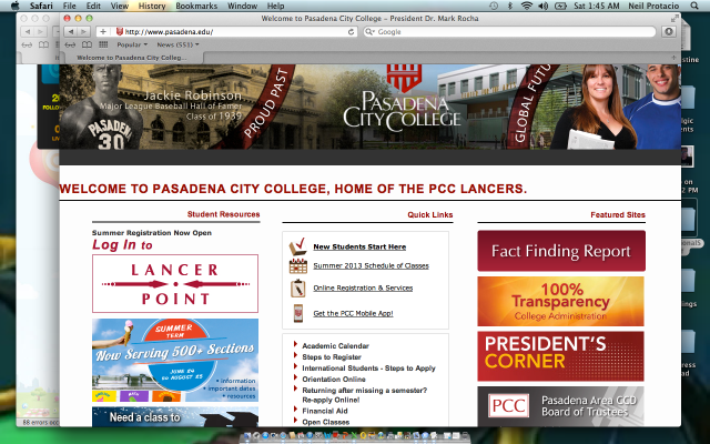 The homepage of PCC.