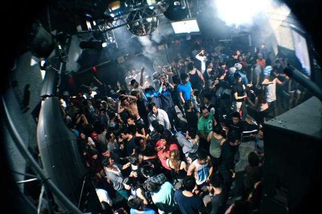 West Hollywood party-goers confused as to evacuate because of the earthquake or to dance to Earthquake (Avicii Remix).